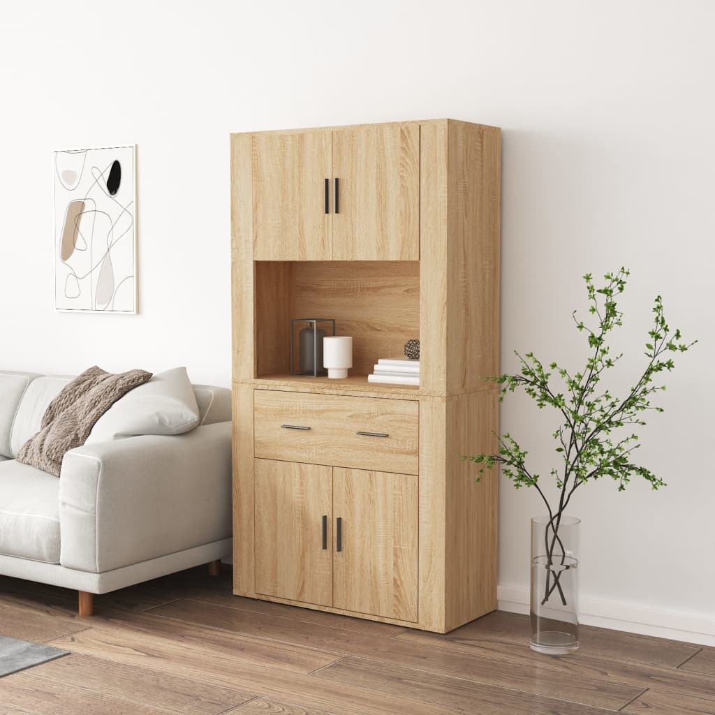 Hoge kast bewerkt hout sonoma eikenkleurig is nu te koop bij PeponiXL, paradijselijk wonen!
