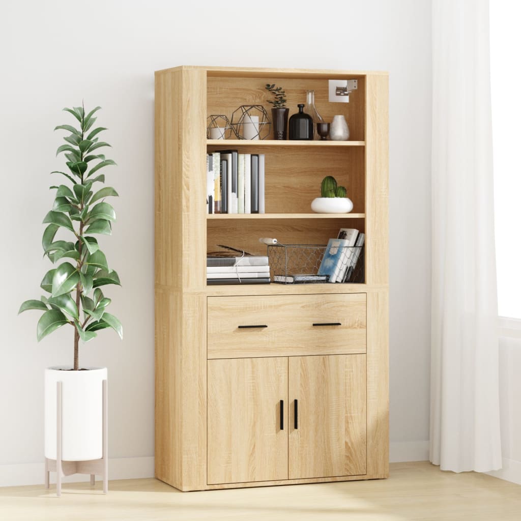 Hoge kast bewerkt hout sonoma eikenkleurig is nu te koop bij PeponiXL, paradijselijk wonen!