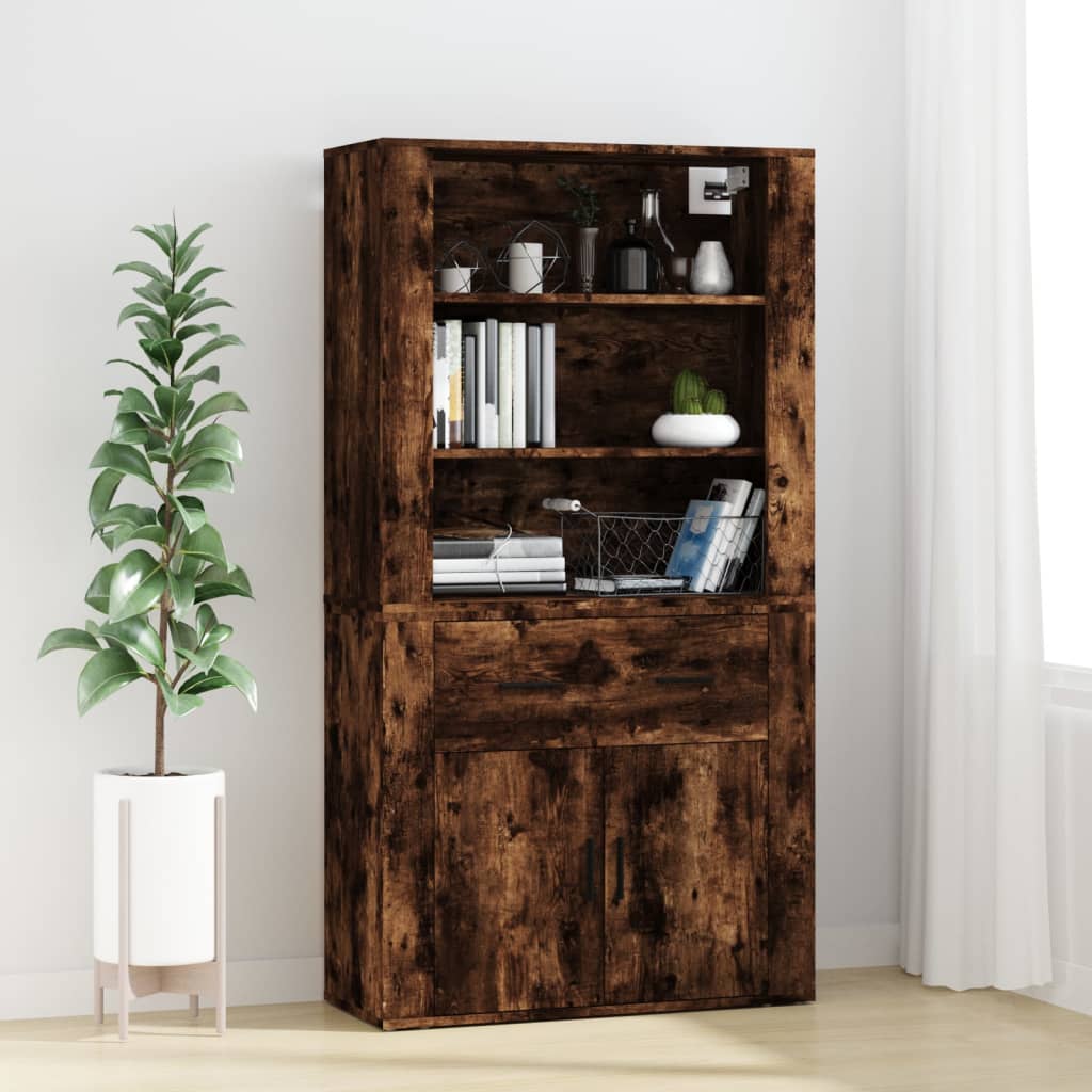 vidaXL Hoge kast bewerkt hout gerookt eikenkleurig