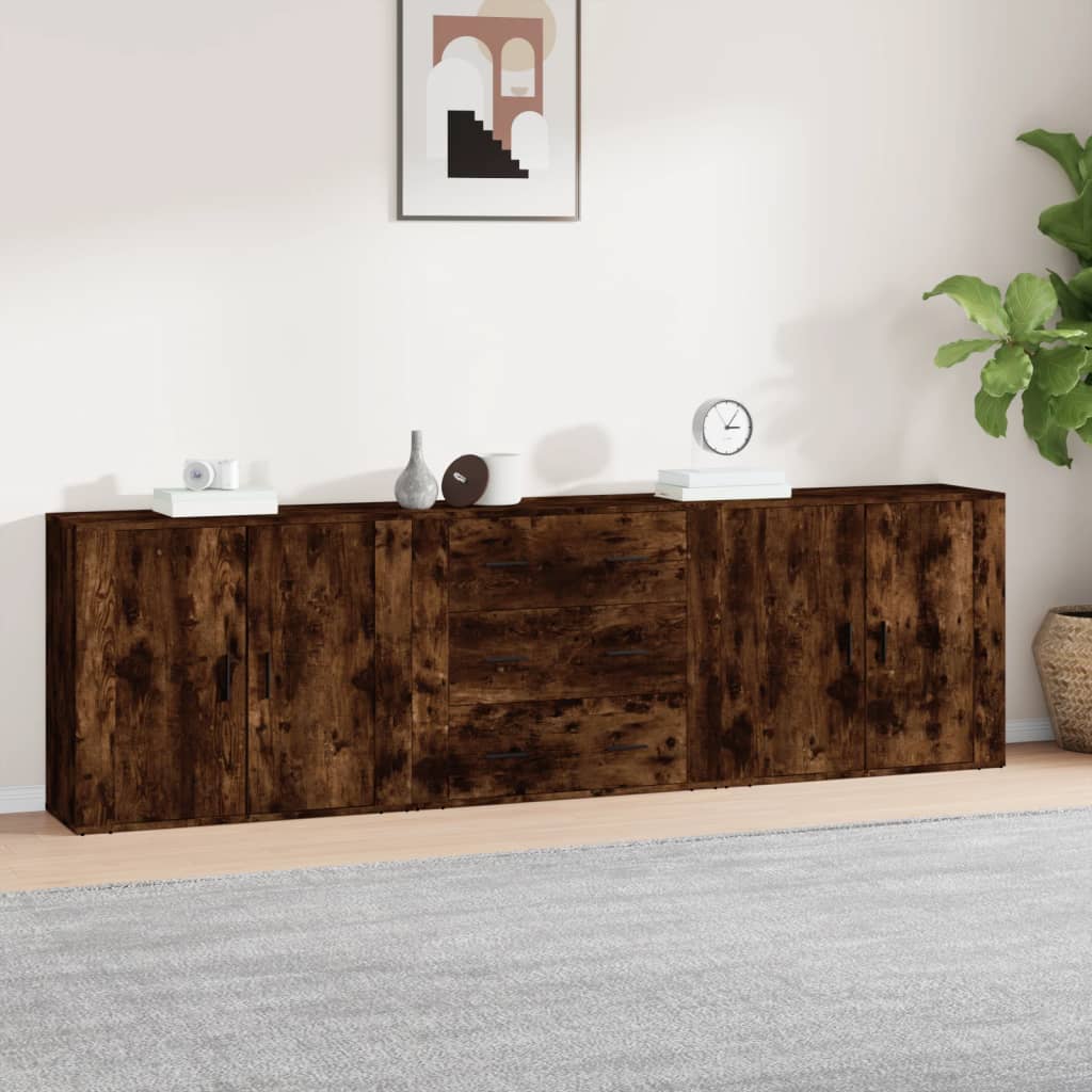 Dressoirs 3 st bewerkt hout gerookt eikenkleurig is nu te koop bij PeponiXL, paradijselijk wonen!