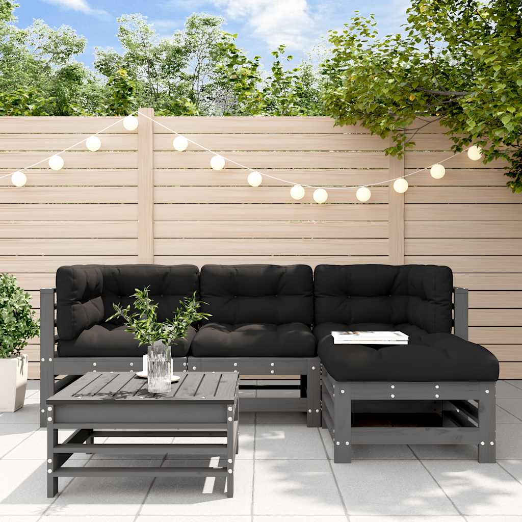 5-delige Loungeset met kussens massief hout grijs is nu te koop bij PeponiXL, paradijselijk wonen!