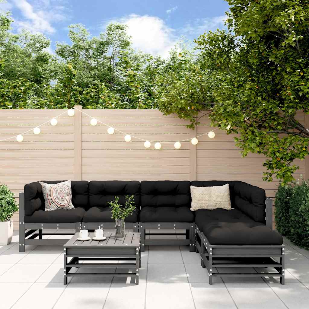 7-delige Loungeset met kussens massief hout grijs is nu te koop bij PeponiXL, paradijselijk wonen!