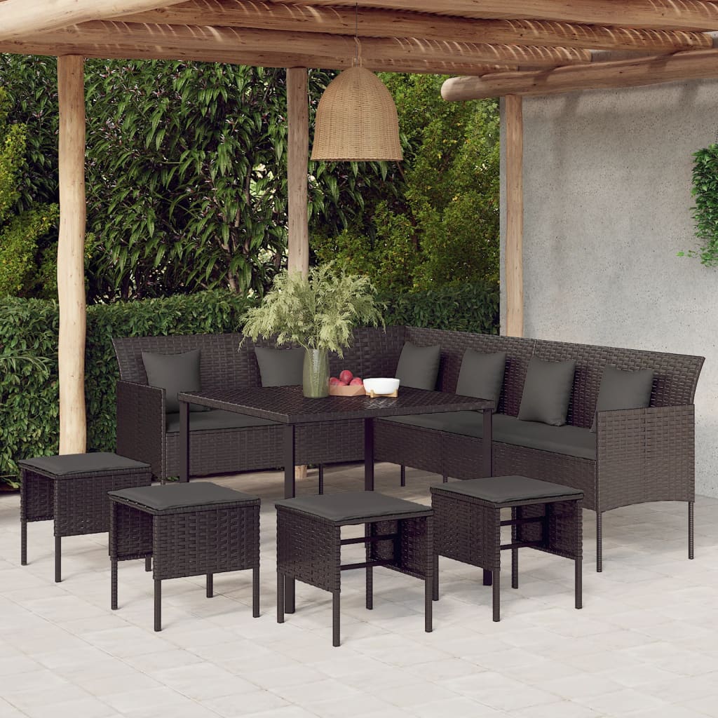 6-delige Tuinset met kussens poly rattan zwart is nu te koop bij PeponiXL, paradijselijk wonen!