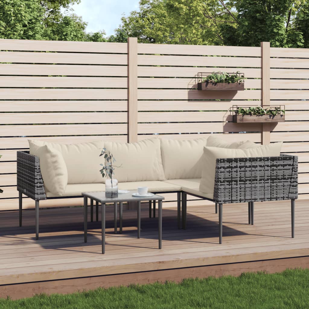 5-delige Loungeset met kussens poly rattan grijs is nu te koop bij PeponiXL, paradijselijk wonen!