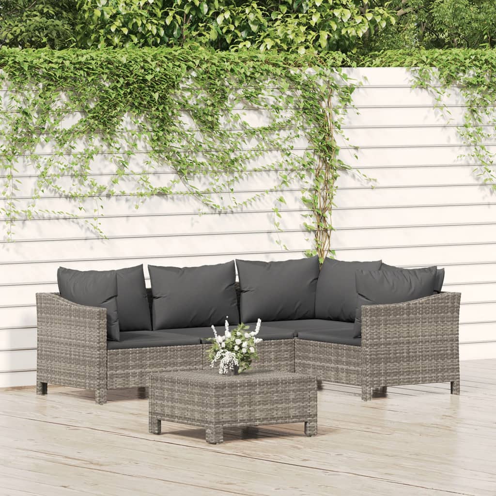 5-delige Loungeset met kussens poly rattan grijs is nu te koop bij PeponiXL, paradijselijk wonen!