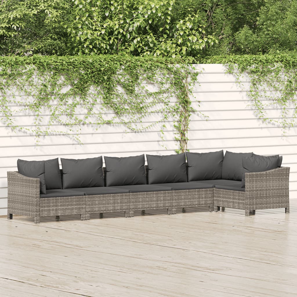 6-delige Loungeset met kussens poly rattan grijs is nu te koop bij PeponiXL, paradijselijk wonen!
