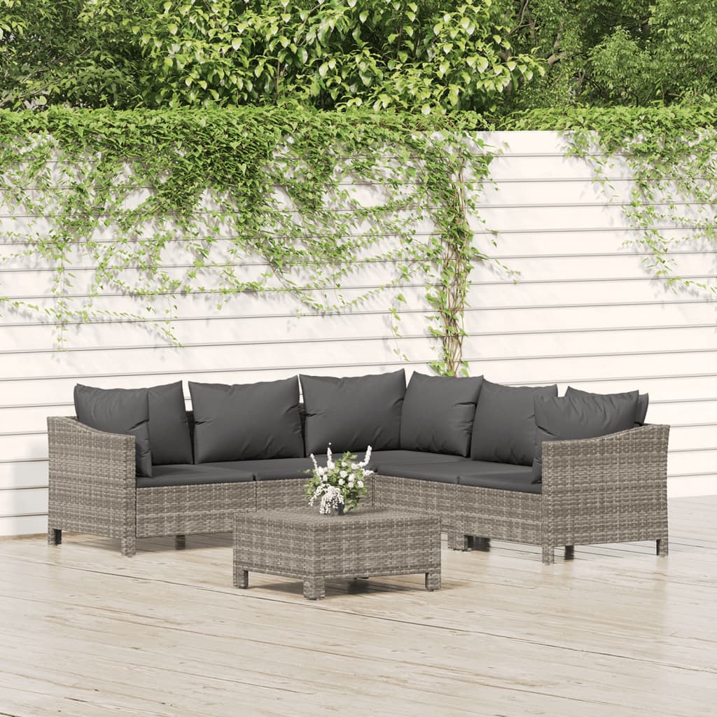 6-delige Loungeset met kussens poly rattan grijs is nu te koop bij PeponiXL, paradijselijk wonen!