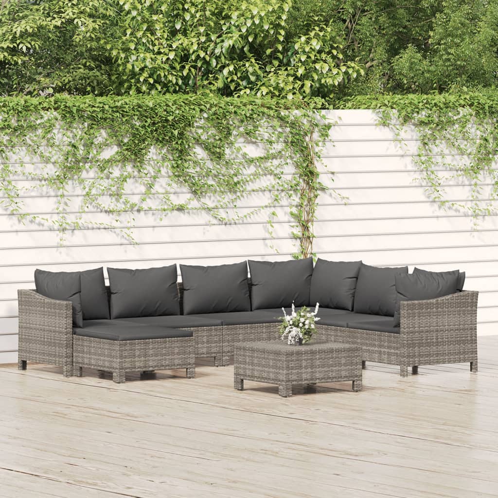 8-delige Loungeset met kussens poly rattan grijs is nu te koop bij PeponiXL, paradijselijk wonen!