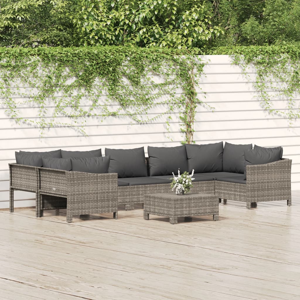 8-delige Loungeset met kussens poly rattan grijs is nu te koop bij PeponiXL, paradijselijk wonen!