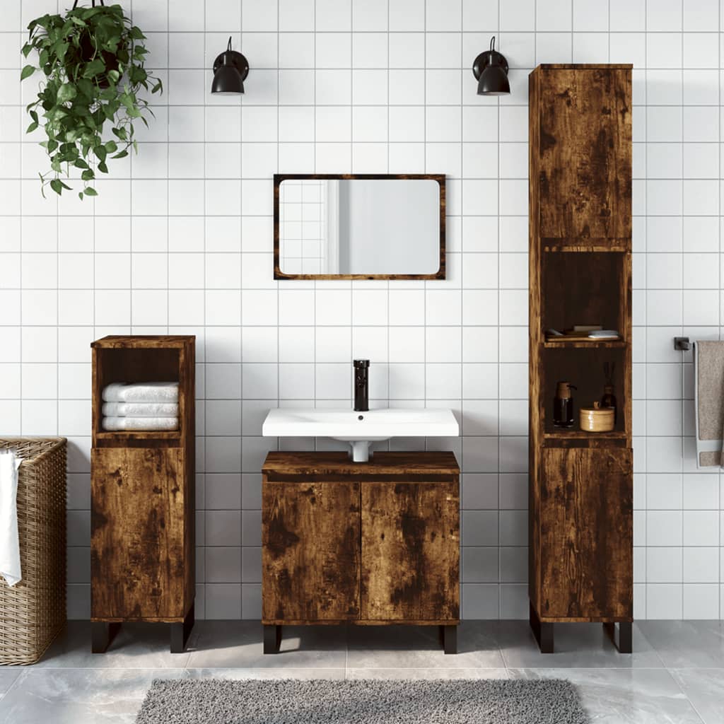 Badkamerkast 30x30x190 cm bewerkt hout gerookt eikenkleurig is nu te koop bij PeponiXL, paradijselijk wonen!