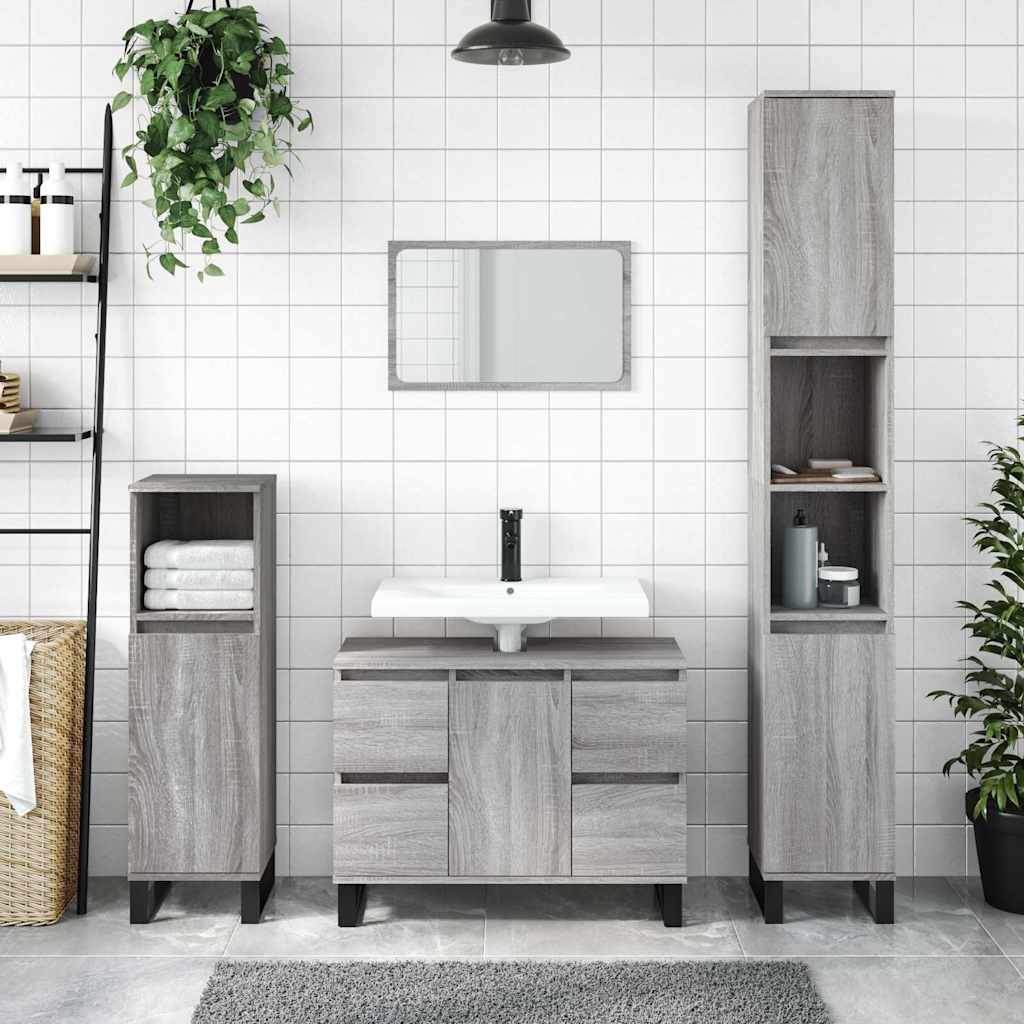 Badkamerkast 80x33x60 cm bewerkt hout grijs sonoma eikenkleurig is nu te koop bij PeponiXL, paradijselijk wonen!