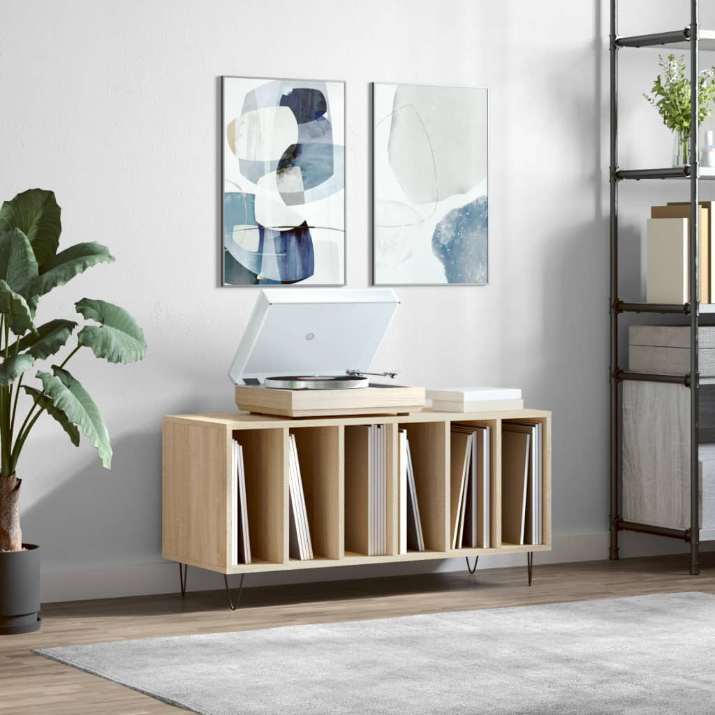 Platenkast 100x38x48 cm bewerkt hout sonoma eikenkleurig is nu te koop bij PeponiXL, paradijselijk wonen!