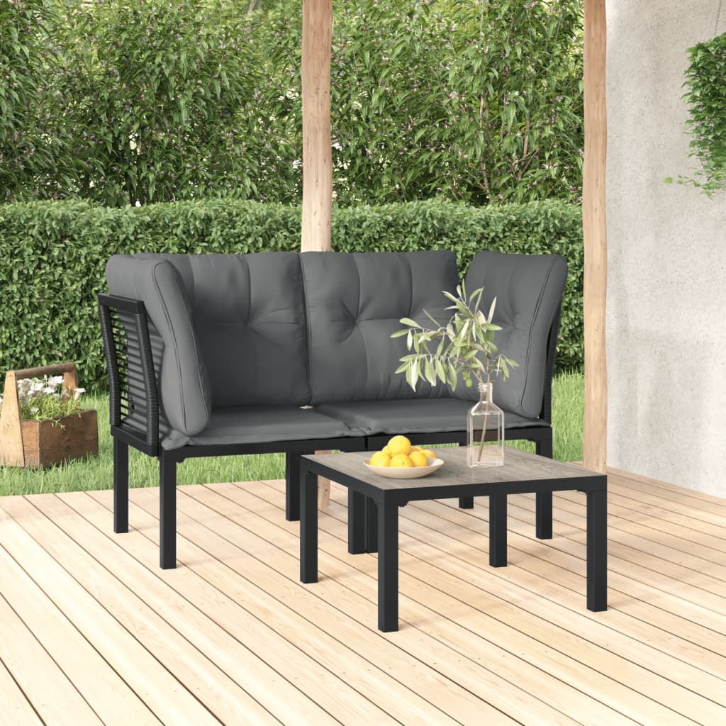 3-delige Loungeset met kussens poly rattan zwart en grijs is nu te koop bij PeponiXL, paradijselijk wonen!