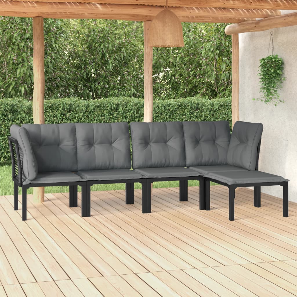 5-delige Loungeset poly rattan zwart en grijs is nu te koop bij PeponiXL, paradijselijk wonen!