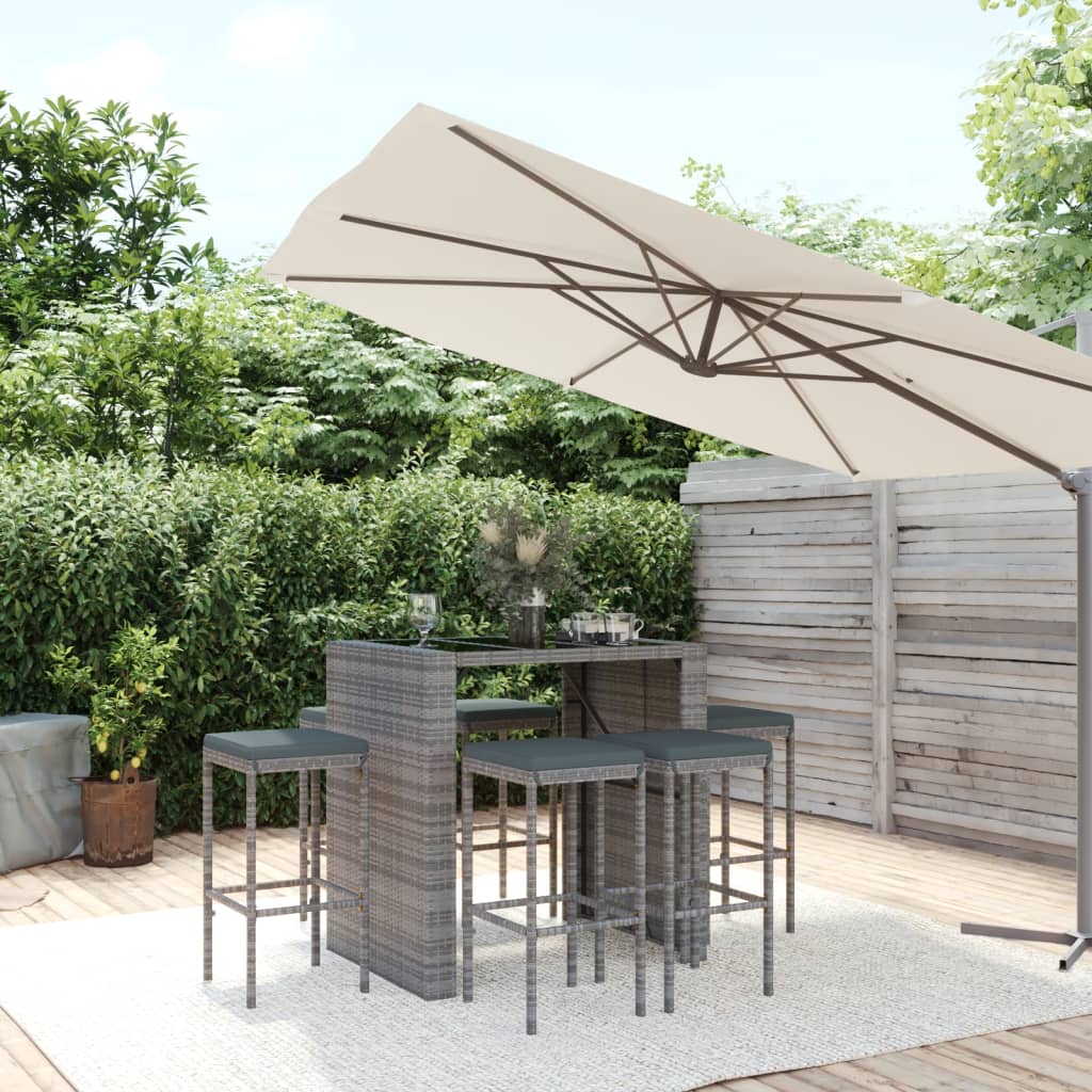 7-delige Tuinbarset met kussens poly rattan grijs is nu te koop bij PeponiXL, paradijselijk wonen!