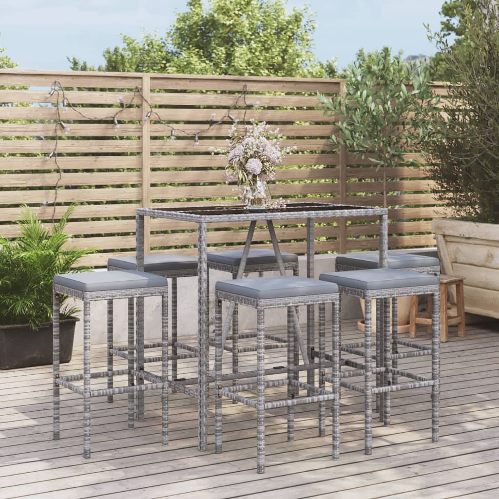 7-delige Tuinbarset met kussens poly rattan grijs is nu te koop bij PeponiXL, paradijselijk wonen!