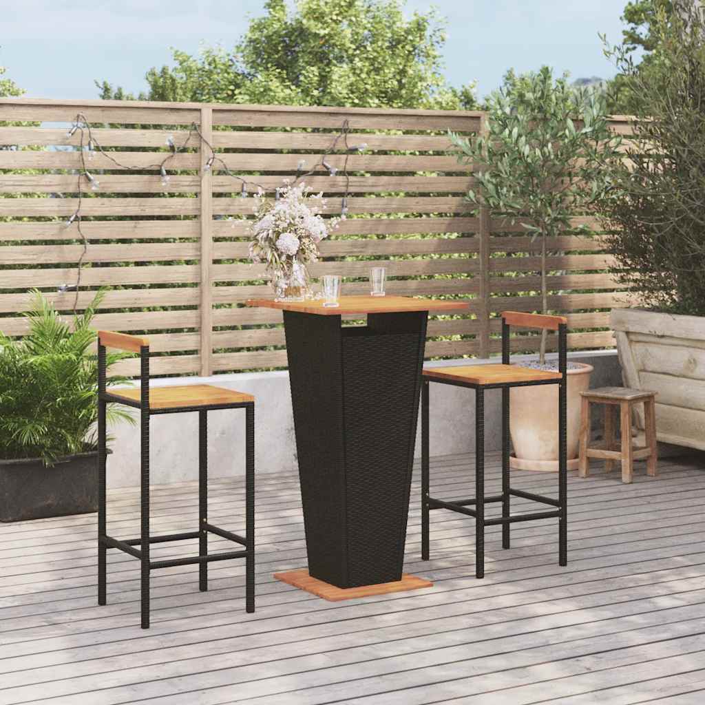 3-delige Tuinbarset poly rattan en massief acaciahout zwart is nu te koop bij PeponiXL, paradijselijk wonen!