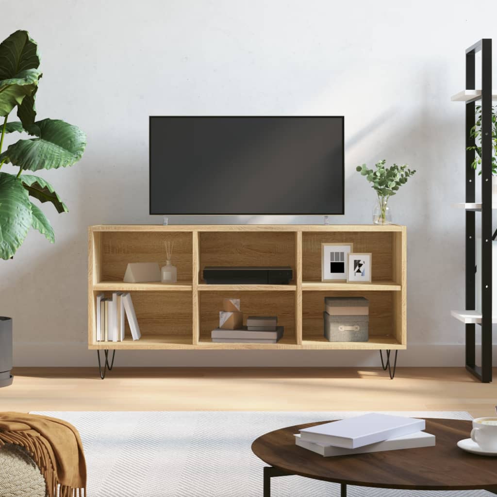 Tv-meubel 103,5x30x50 cm bewerkt hout sonoma eikenkleurig is nu te koop bij PeponiXL, paradijselijk wonen!