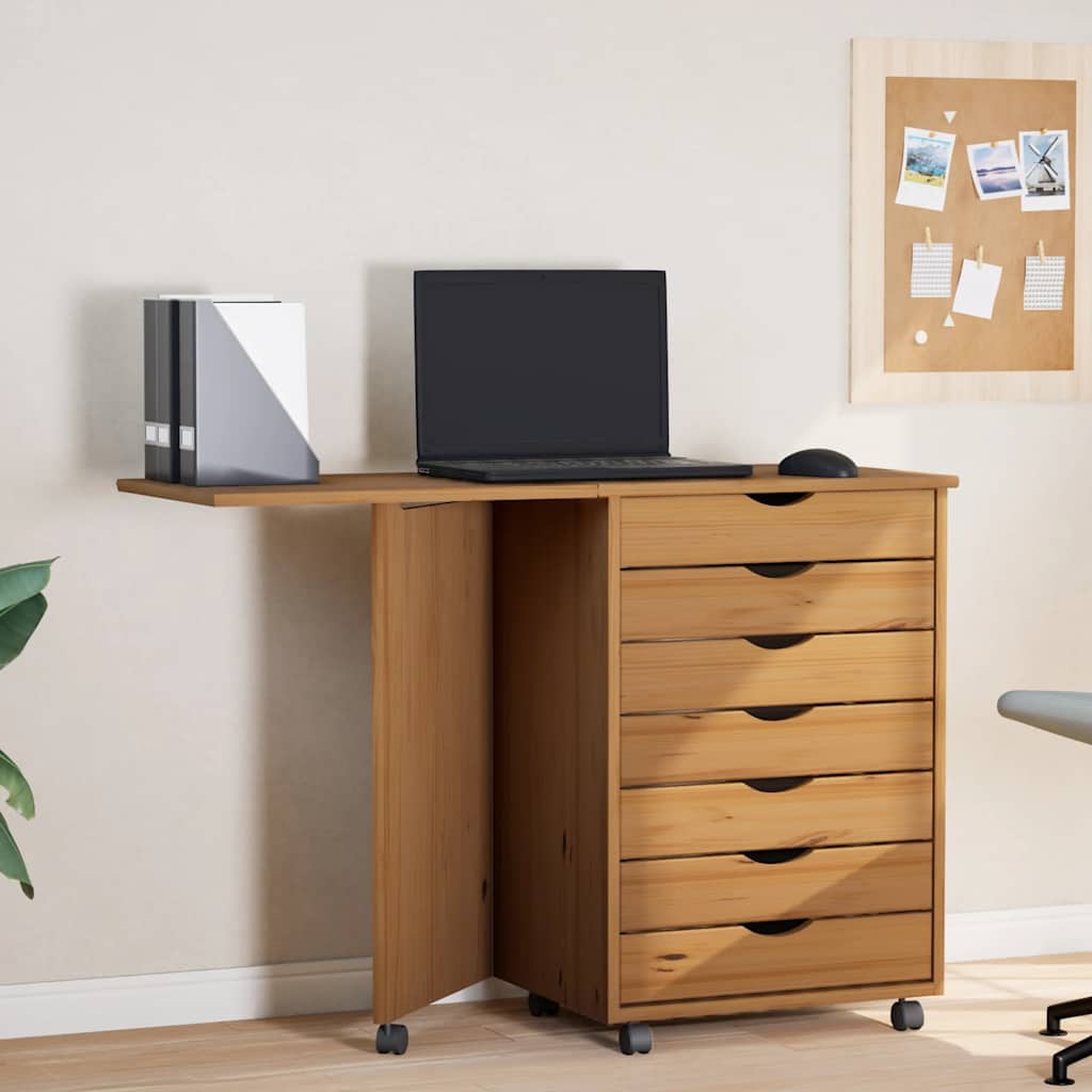 Ladekast met bureau MOSS verrijdbaar massief grenen honingbruin is nu te koop bij PeponiXL, paradijselijk wonen!