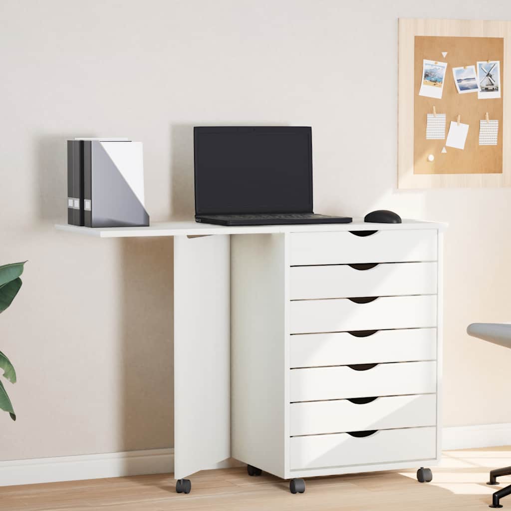 Ladekast met bureau MOSS verrijdbaar massief grenenhout wit is nu te koop bij PeponiXL, paradijselijk wonen!