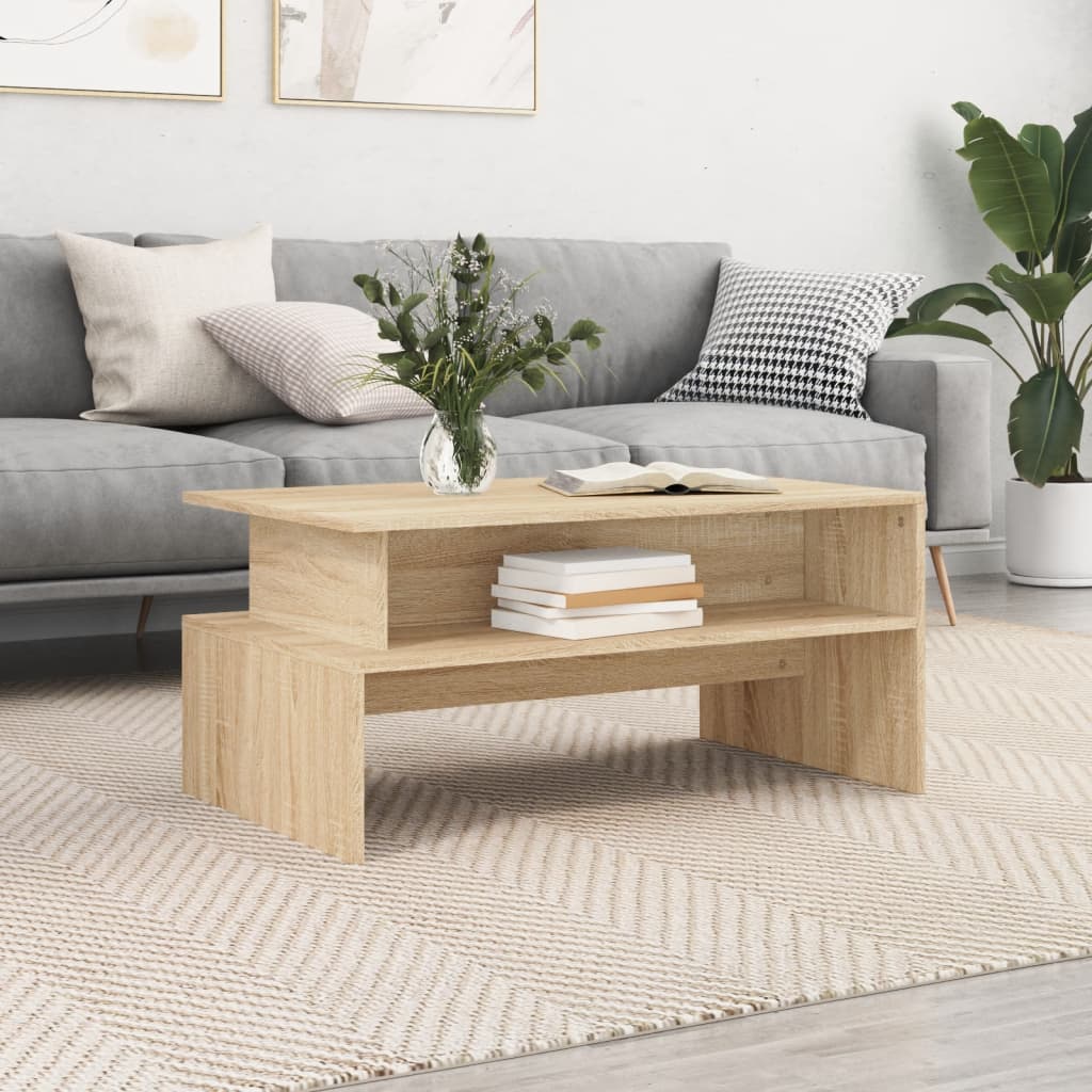 Salontafel 90x55x42,5 cm bewerkt hout sonoma eikenkleurig is nu te koop bij PeponiXL, paradijselijk wonen!