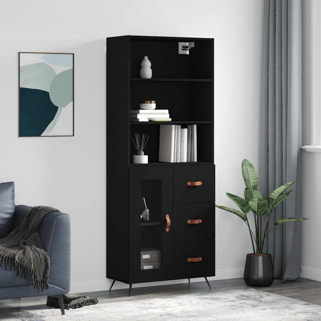 Hoge kast 69,5x34x180 cm bewerkt hout zwart is nu te koop bij PeponiXL, paradijselijk wonen!