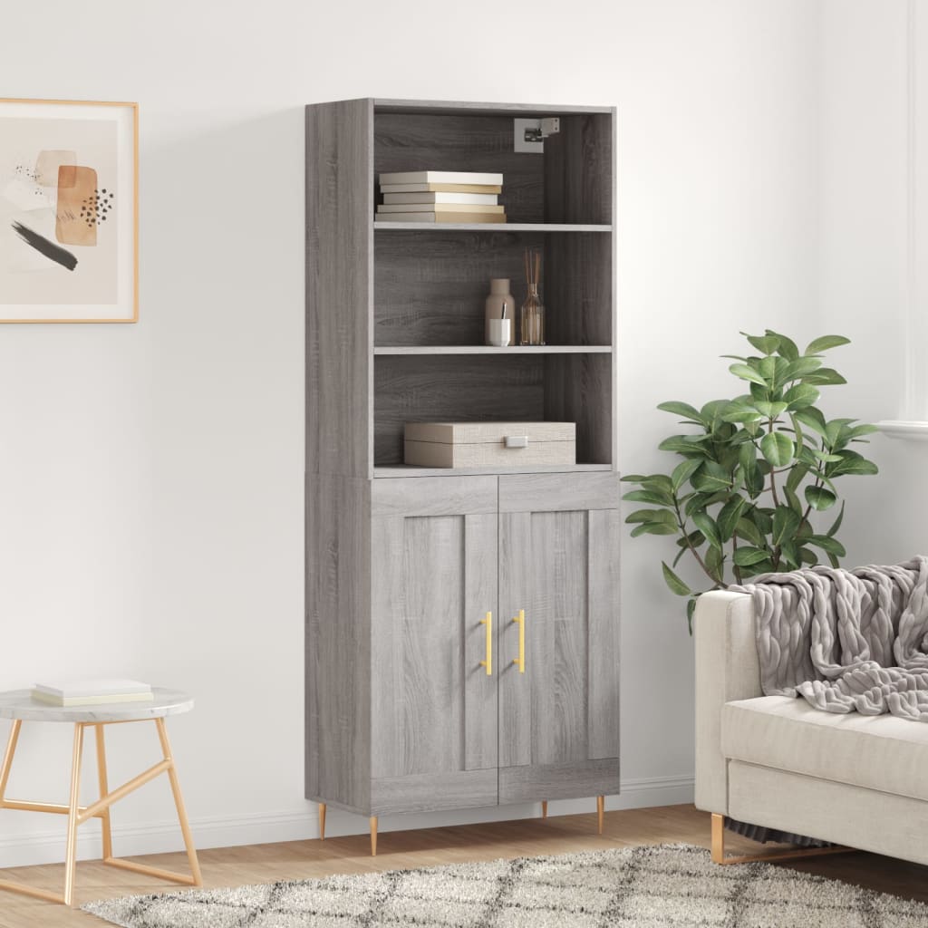 Hoge kast 69,5x34x180 cm bewerkt hout grijs sonoma eikenkleurig is nu te koop bij PeponiXL, paradijselijk wonen!