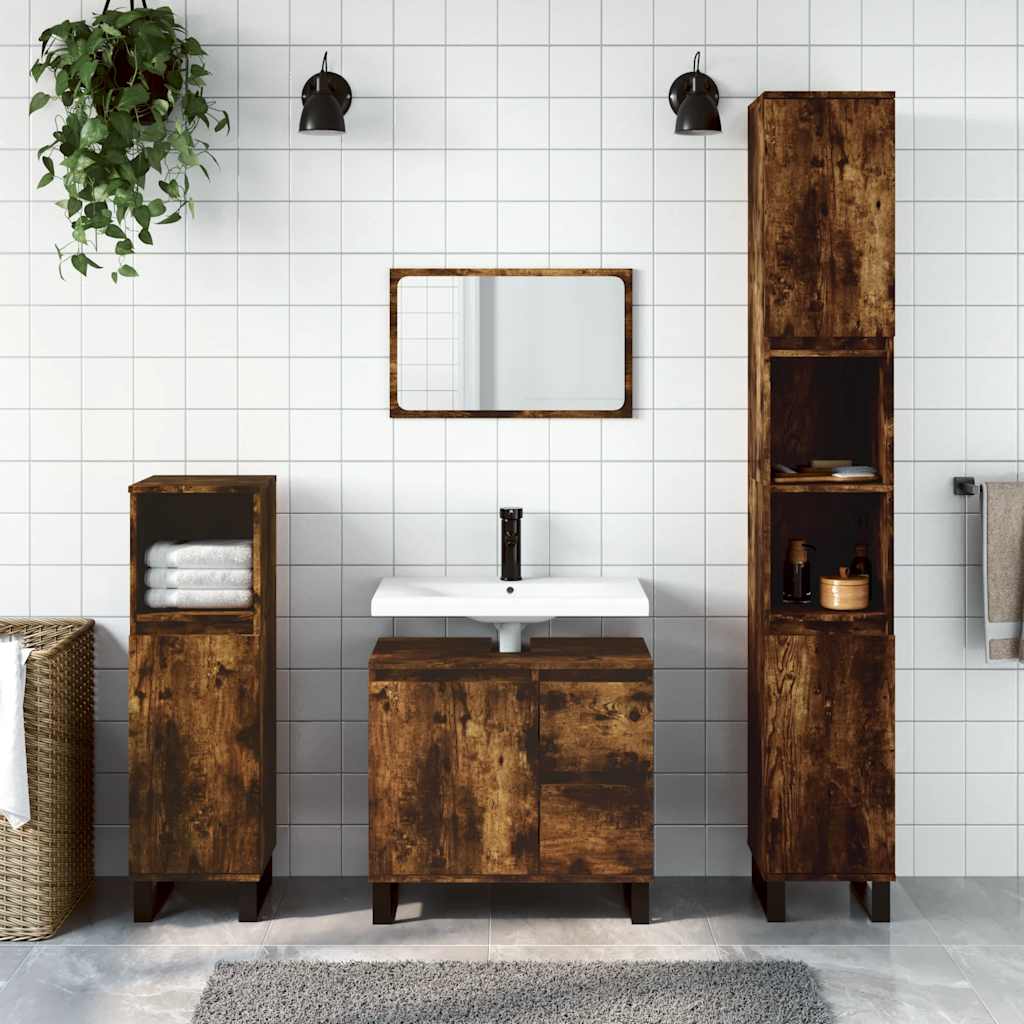3-delige Badkamermeubelset bewerkt hout gerookt eikenkleurig is nu te koop bij PeponiXL, paradijselijk wonen!