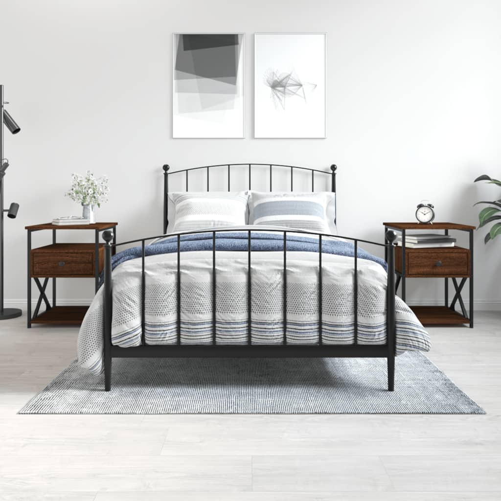 Nachtkastjes 2 st 40x42x55 cm bewerkt hout bruin eikenkleur is nu te koop bij PeponiXL, paradijselijk wonen!