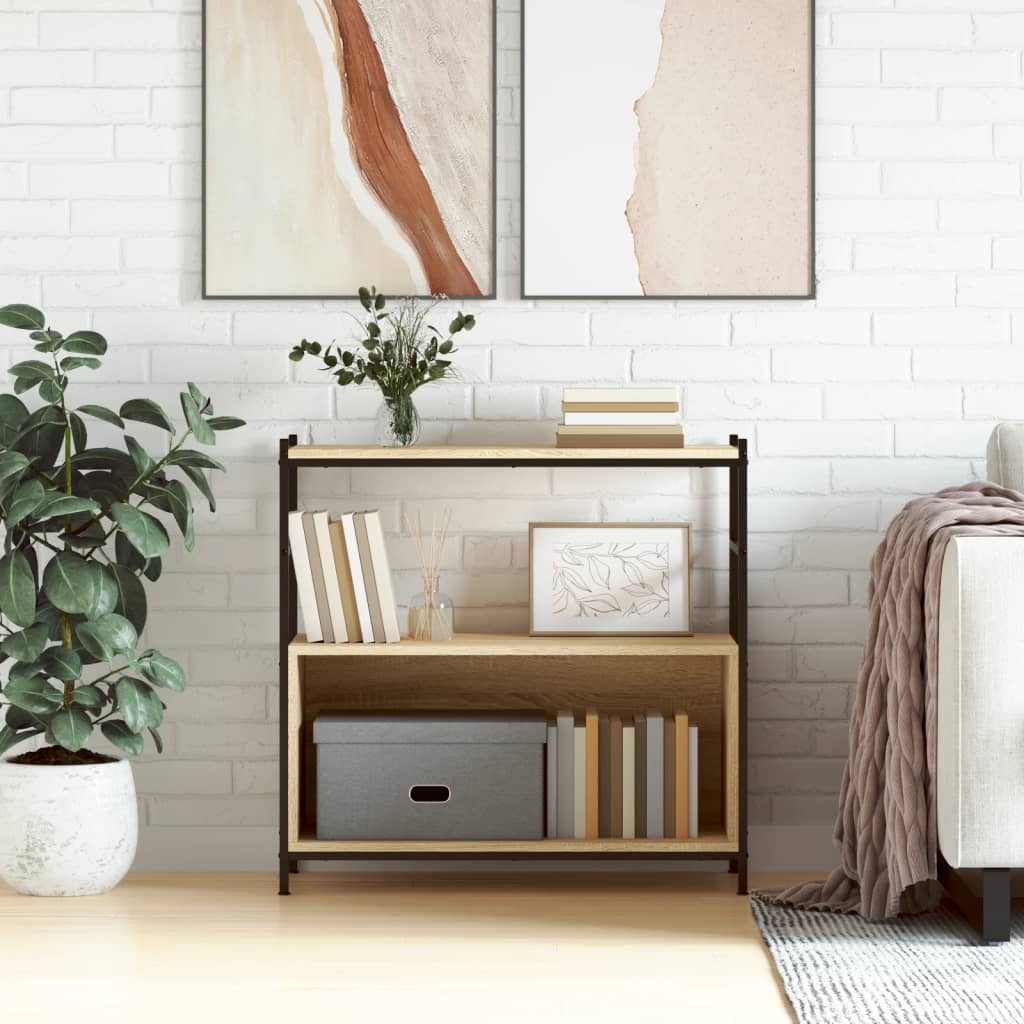 Boekenrek 80x30x78,5 cm bewerkt hout en ijzer sonoma eikenkleur is nu te koop bij PeponiXL, paradijselijk wonen!