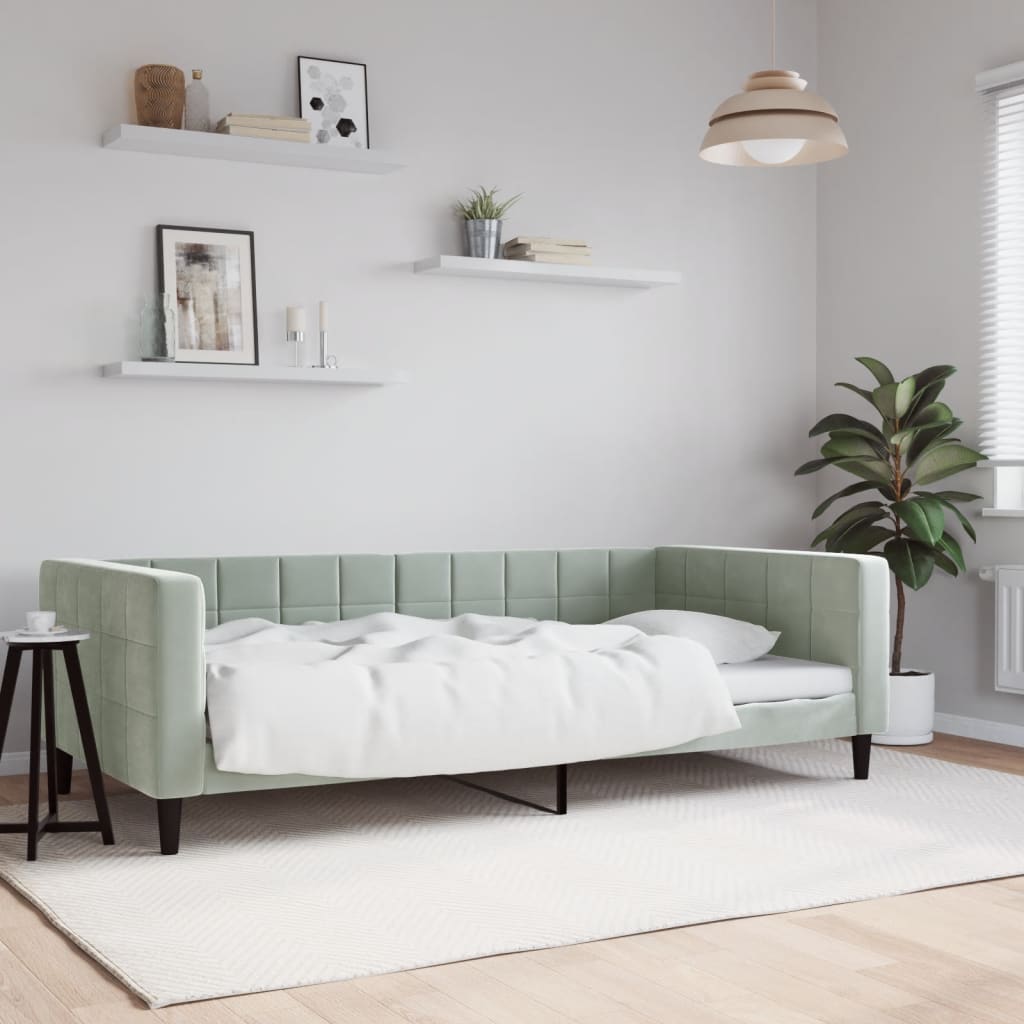 Slaapbank 100x200 cm fluweel lichtgrijs is nu te koop bij PeponiXL, paradijselijk wonen!