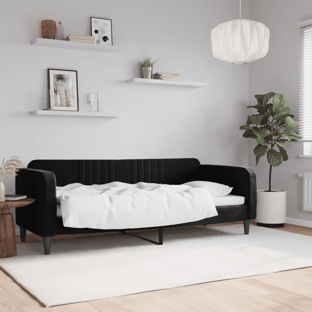 Slaapbank 80x200 cm fluweel zwart is nu te koop bij PeponiXL, paradijselijk wonen!