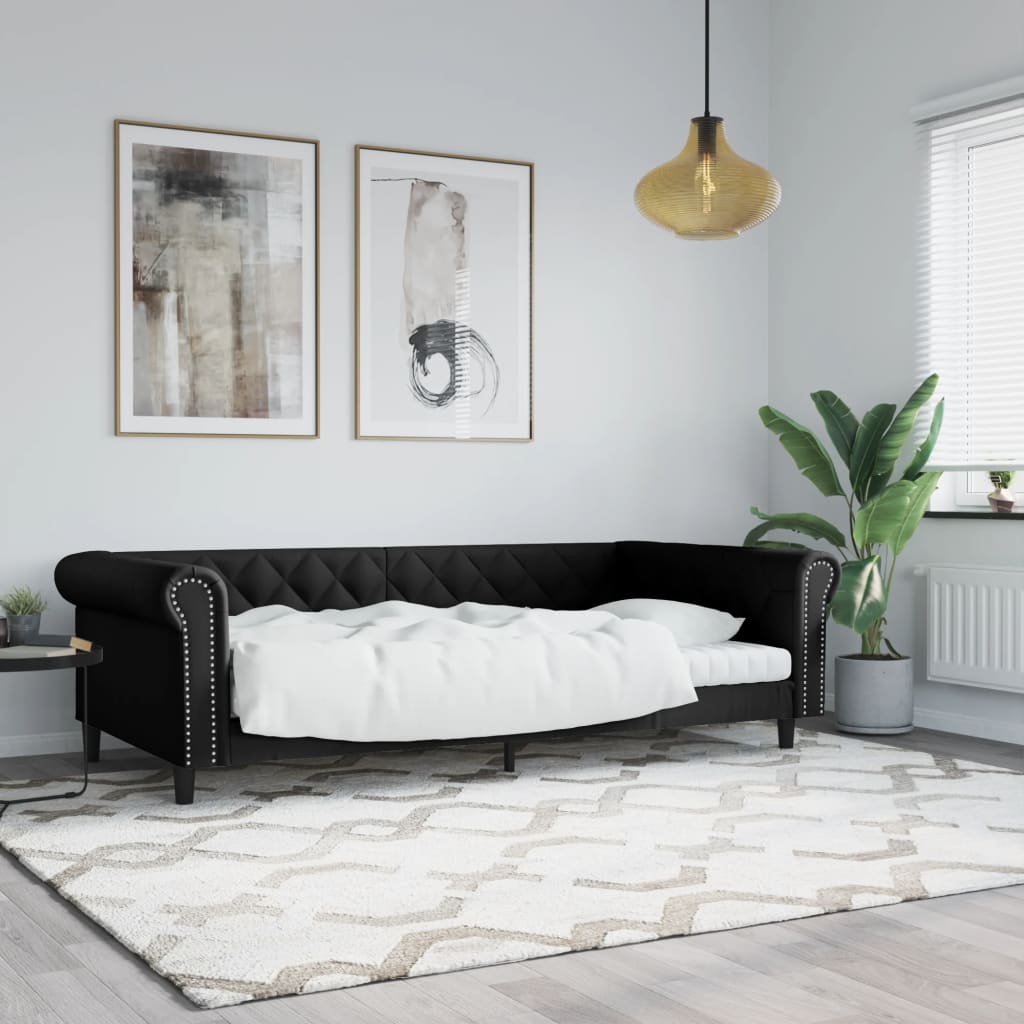 Slaapbank 100x200 cm kunstleer zwart is nu te koop bij PeponiXL, paradijselijk wonen!