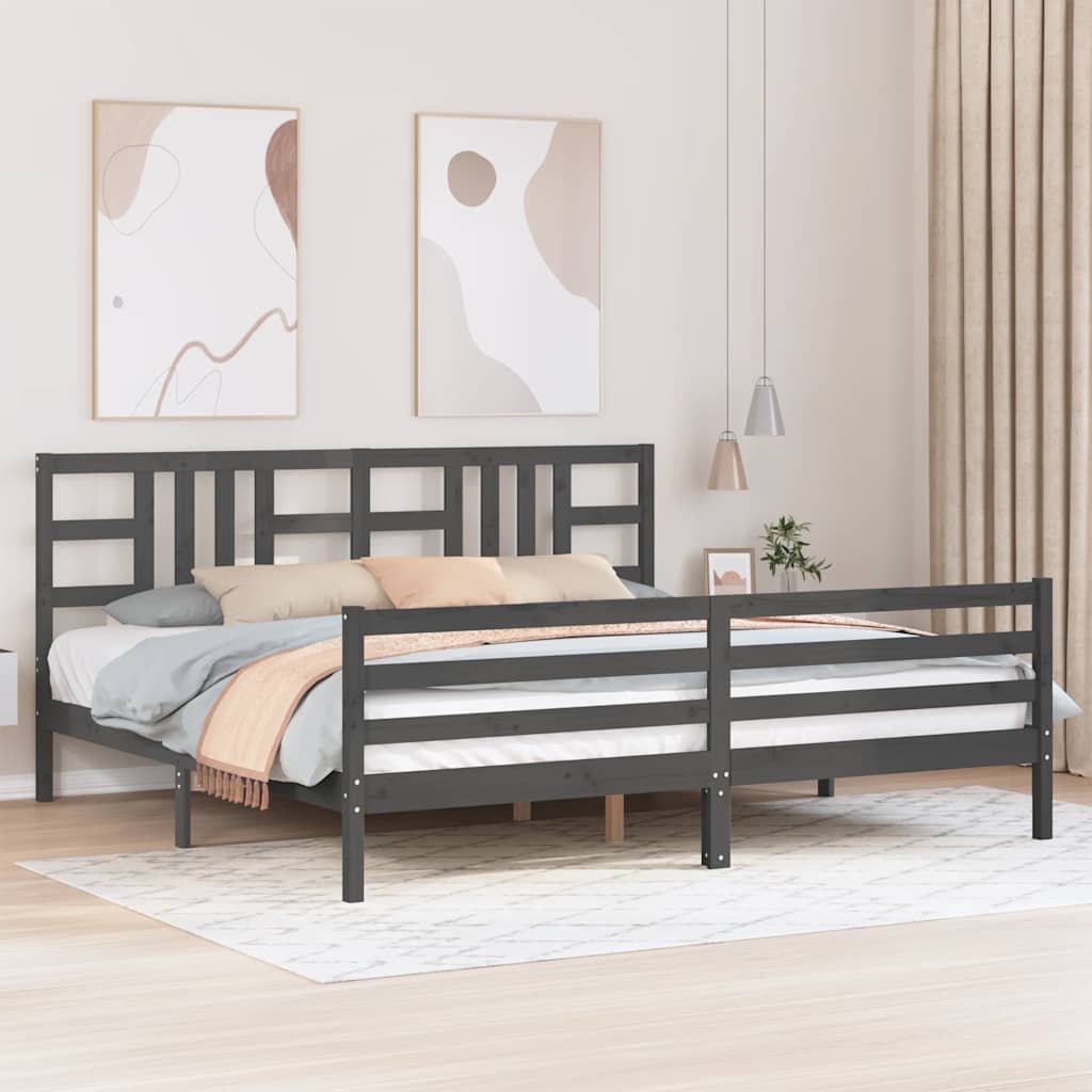 Bedframe met hoofdbord massief hout grijs 200x200 cm is nu te koop bij PeponiXL, paradijselijk wonen!