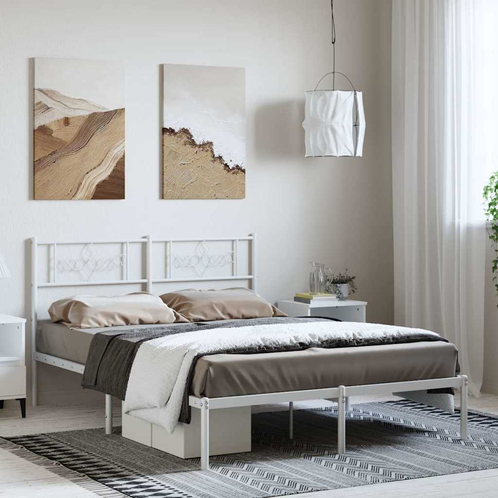 Bedframe met hoofdbord metaal wit 150x200 cm is nu te koop bij PeponiXL, paradijselijk wonen!
