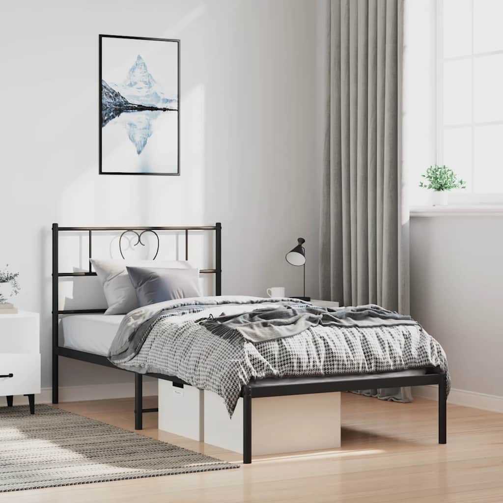Bedframe met hoofdbord metaal zwart 100x190 cm is nu te koop bij PeponiXL, paradijselijk wonen!