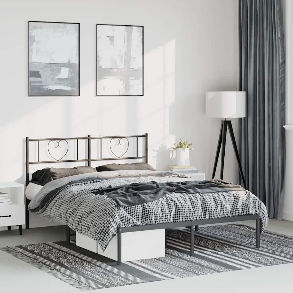 Bedframe met hoofdbord metaal zwart 135x190 cm is nu te koop bij PeponiXL, paradijselijk wonen!