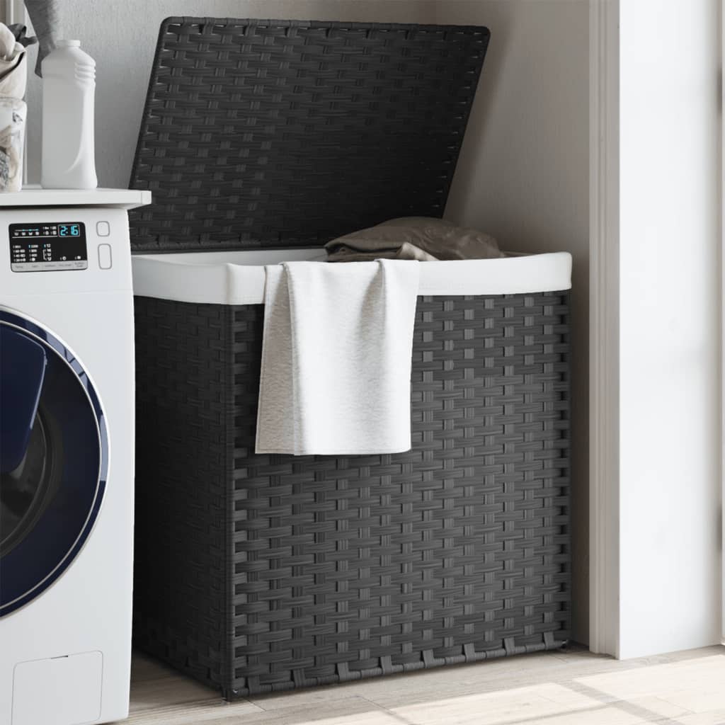 Wasmand met 2 vakken 53x35x57 cm poly rattan grijs is nu te koop bij PeponiXL, paradijselijk wonen!
