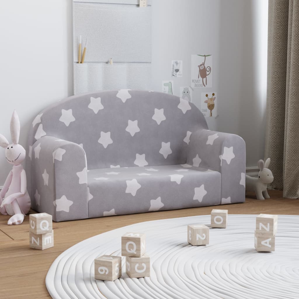 Kinderbank 2-zits met sterren zacht pluche lichtgrijs is nu te koop bij PeponiXL, paradijselijk wonen!