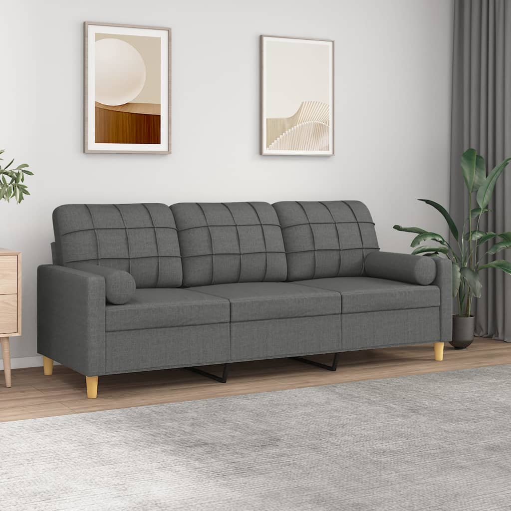 Driezitsbank met sierkussens 180 cm stof donkergrijs is nu te koop bij PeponiXL, paradijselijk wonen!