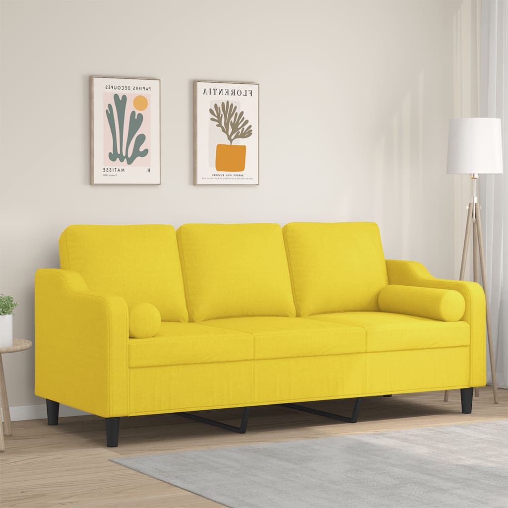 Driezitsbank met sierkussens 180 cm stof lichtgeel is nu te koop bij PeponiXL, paradijselijk wonen!