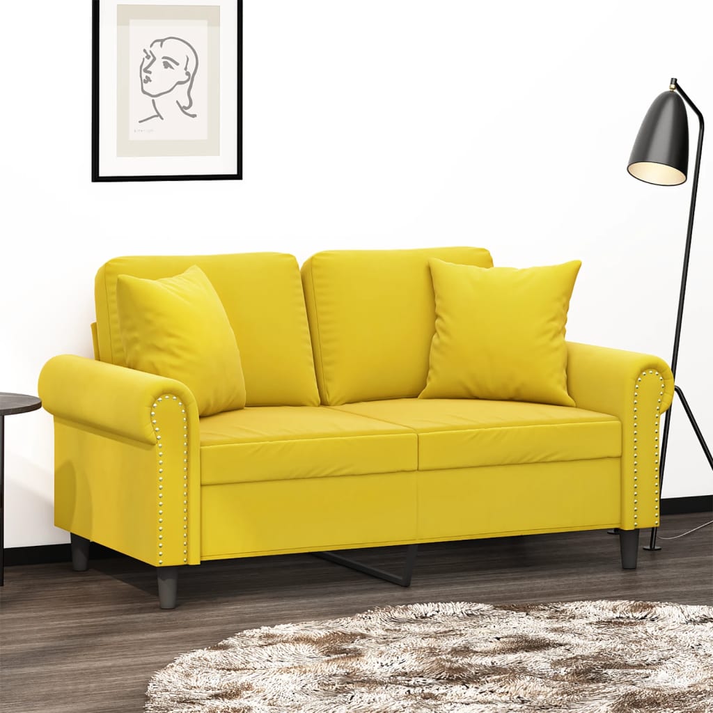 Tweezitsbank met sierkussens 120 cm fluweel geel is nu te koop bij PeponiXL, paradijselijk wonen!