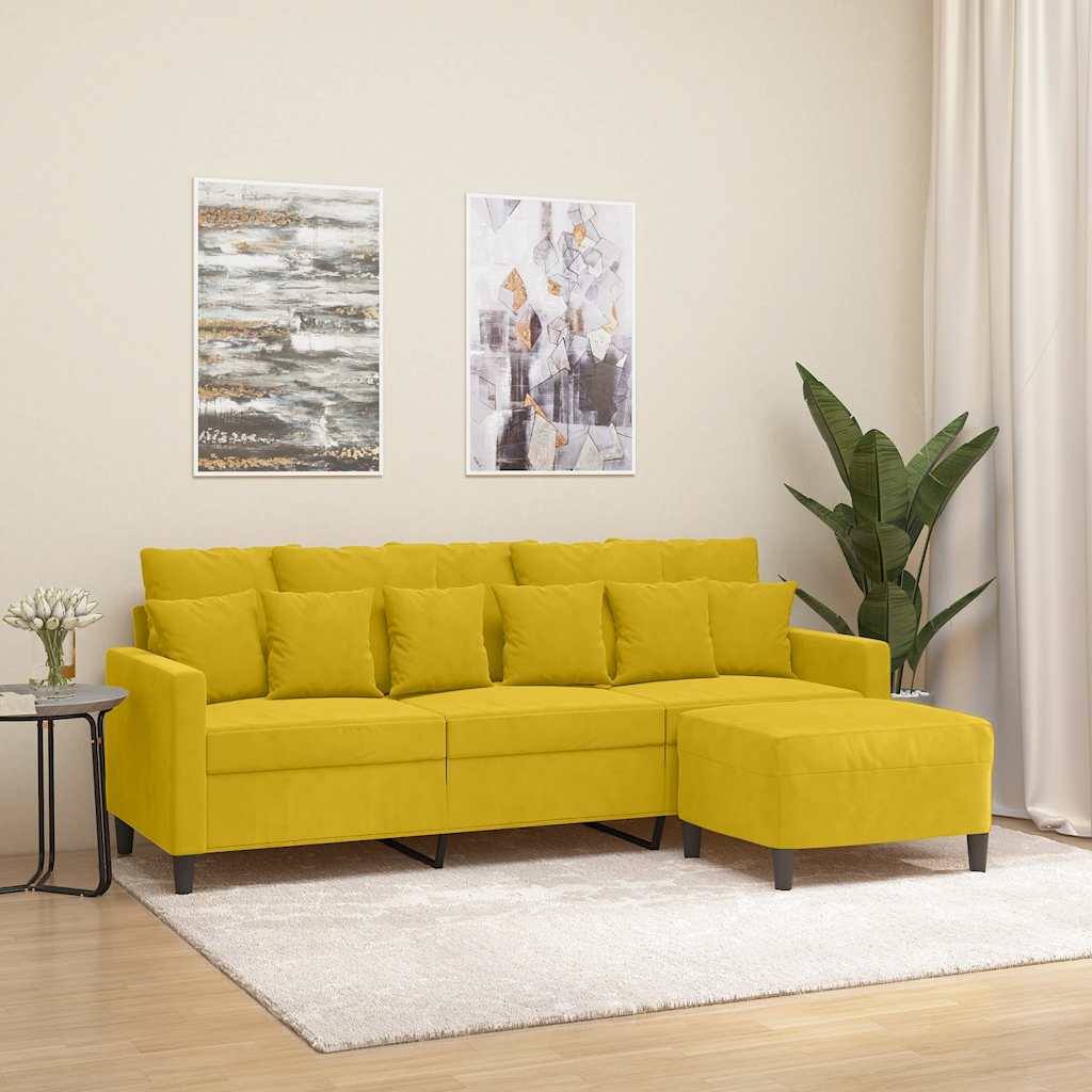 Driezitsbank met voetenbank 180 cm fluweel geel is nu te koop bij PeponiXL, paradijselijk wonen!