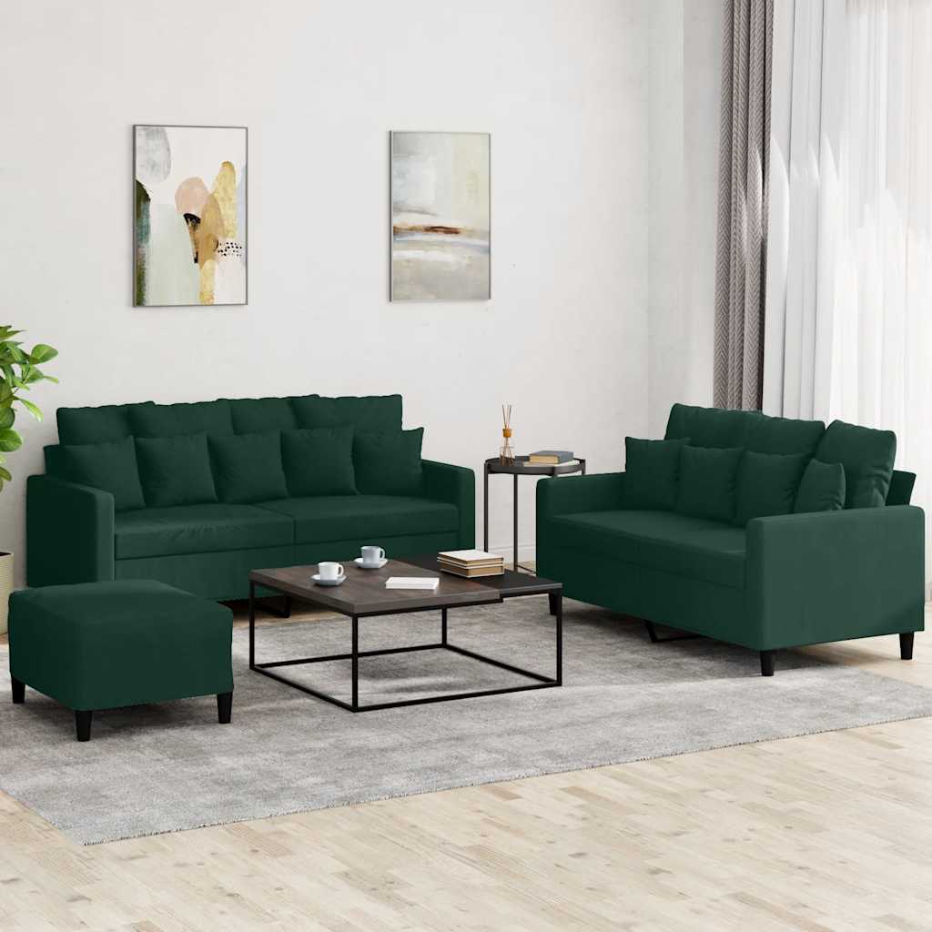 3-delige Loungeset met kussens fluweel donkergroen is nu te koop bij PeponiXL, paradijselijk wonen!