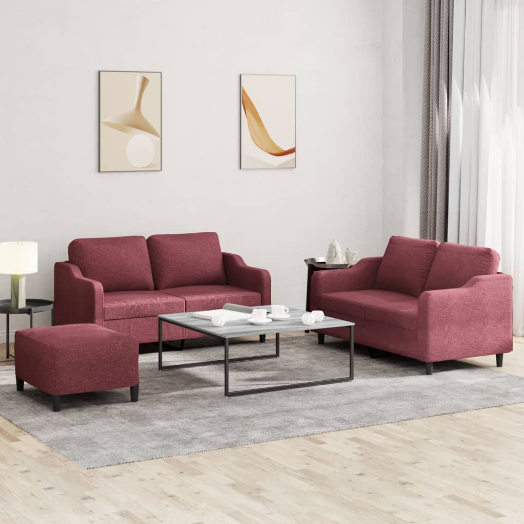3-delige Loungeset met kussens stof wijnrood is nu te koop bij PeponiXL, paradijselijk wonen!