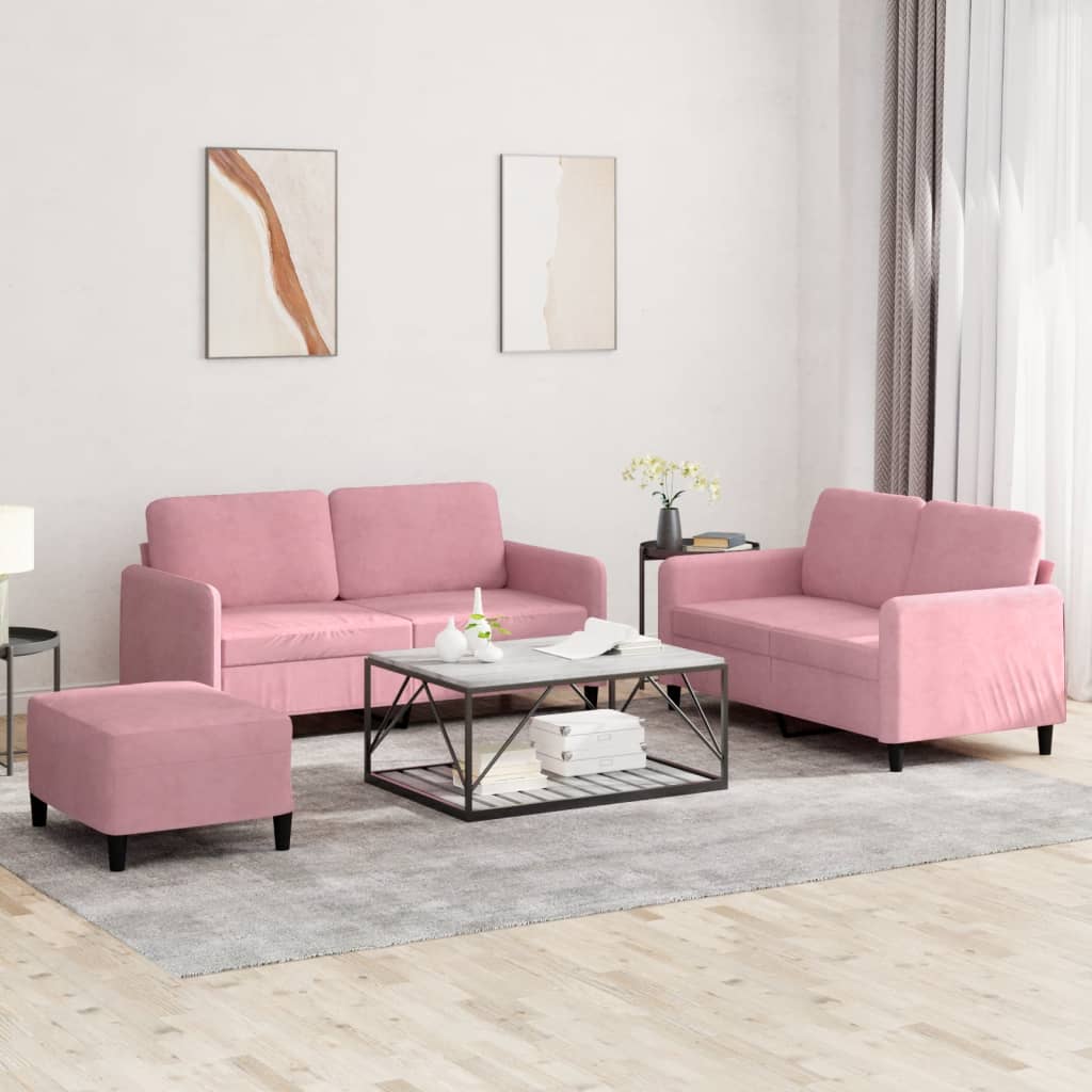 3-delige Loungeset fluweel roze is nu te koop bij PeponiXL, paradijselijk wonen!