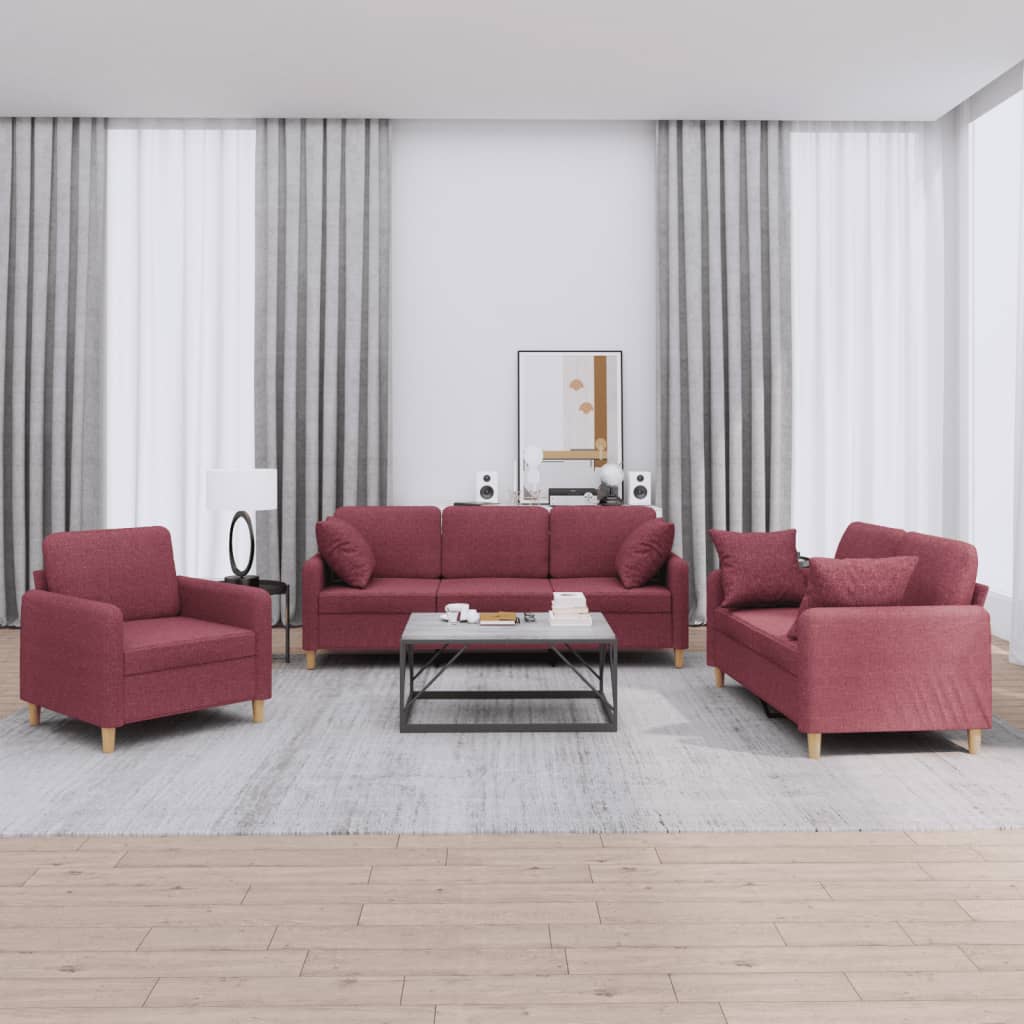 3-delige Loungeset met kussens stof wijnrood is nu te koop bij PeponiXL, paradijselijk wonen!