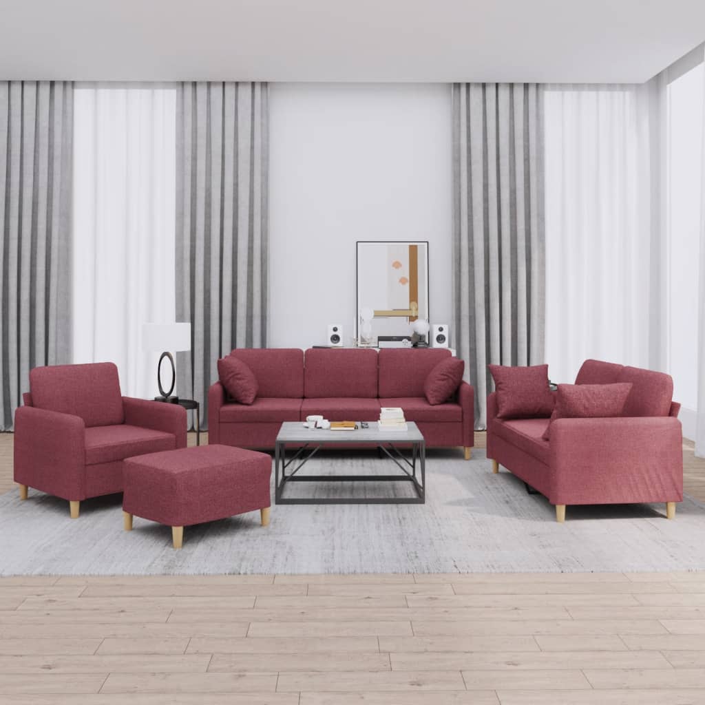 4-delige Loungeset met kussens stof wijnrood is nu te koop bij PeponiXL, paradijselijk wonen!