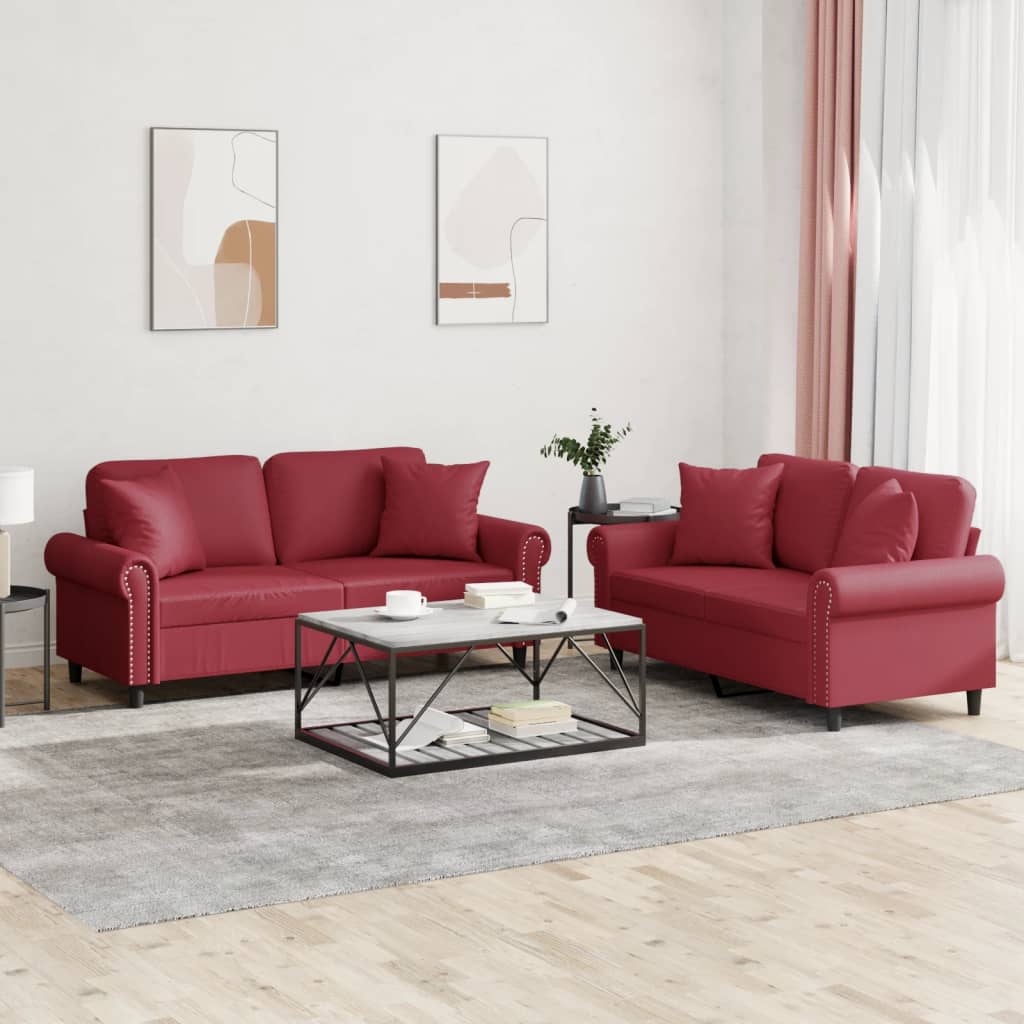 2-delige Loungeset met kussens kunstleer wijnrood is nu te koop bij PeponiXL, paradijselijk wonen!