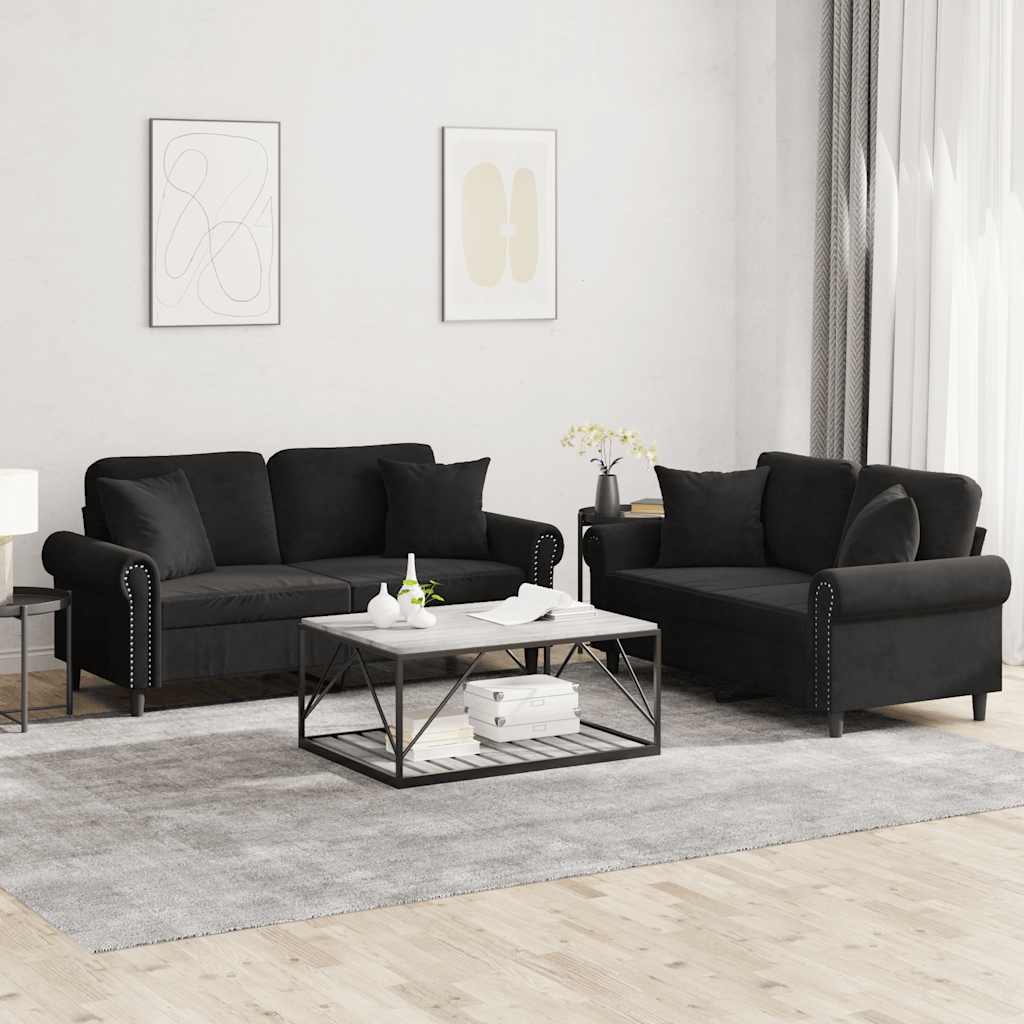 2-delige Loungeset met kussens fluweel zwart is nu te koop bij PeponiXL, paradijselijk wonen!
